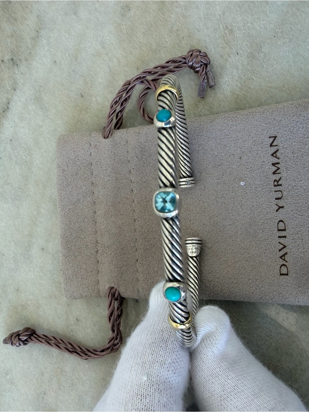 David Yurman Silver Cable Pendant Necklace,Ring, Bracelet Set BlueTopaz/Diamonds - Picture 13 of 13